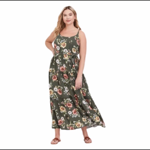 torrid Dresses & Skirts - Torrid Olive Green Floral Challis Maxi Dress
